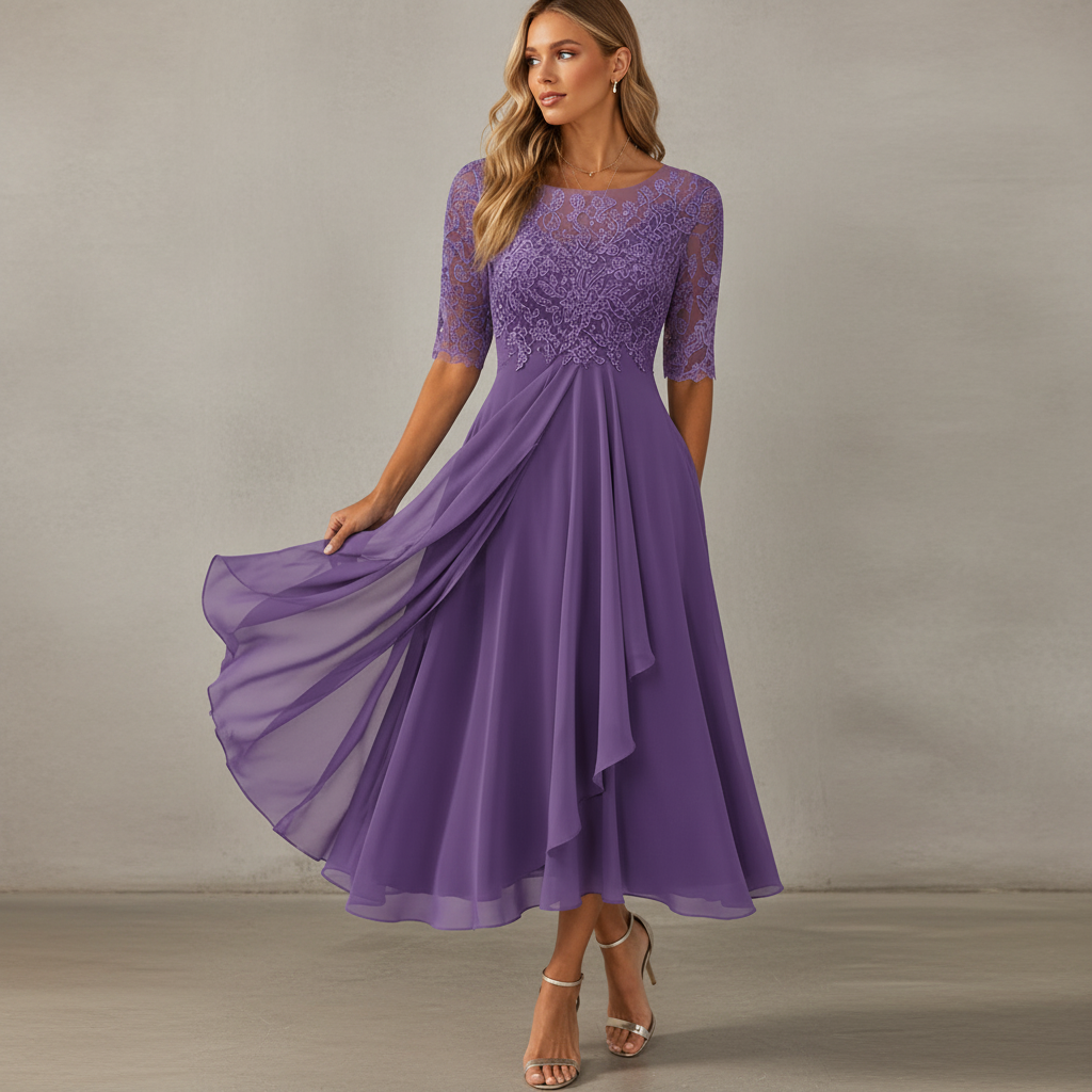 Yara - Elegante vestido midi de gasa