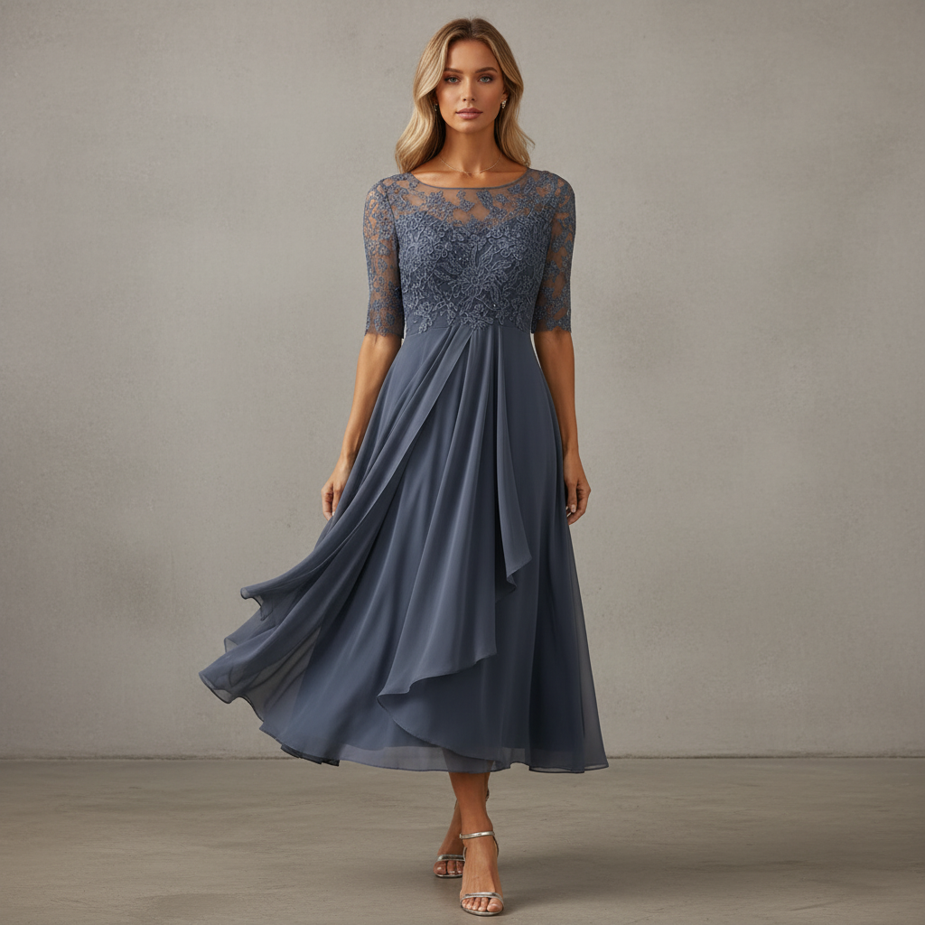 Yara - Elegante vestido midi de gasa