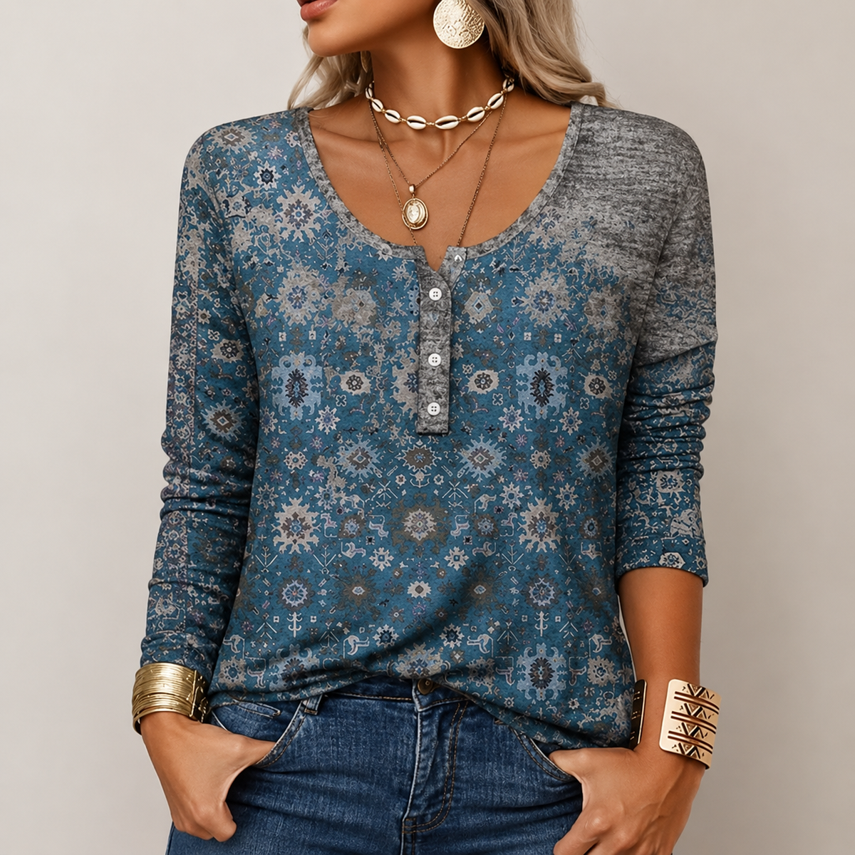 Hilde - Suéter elegante con estampado azteca