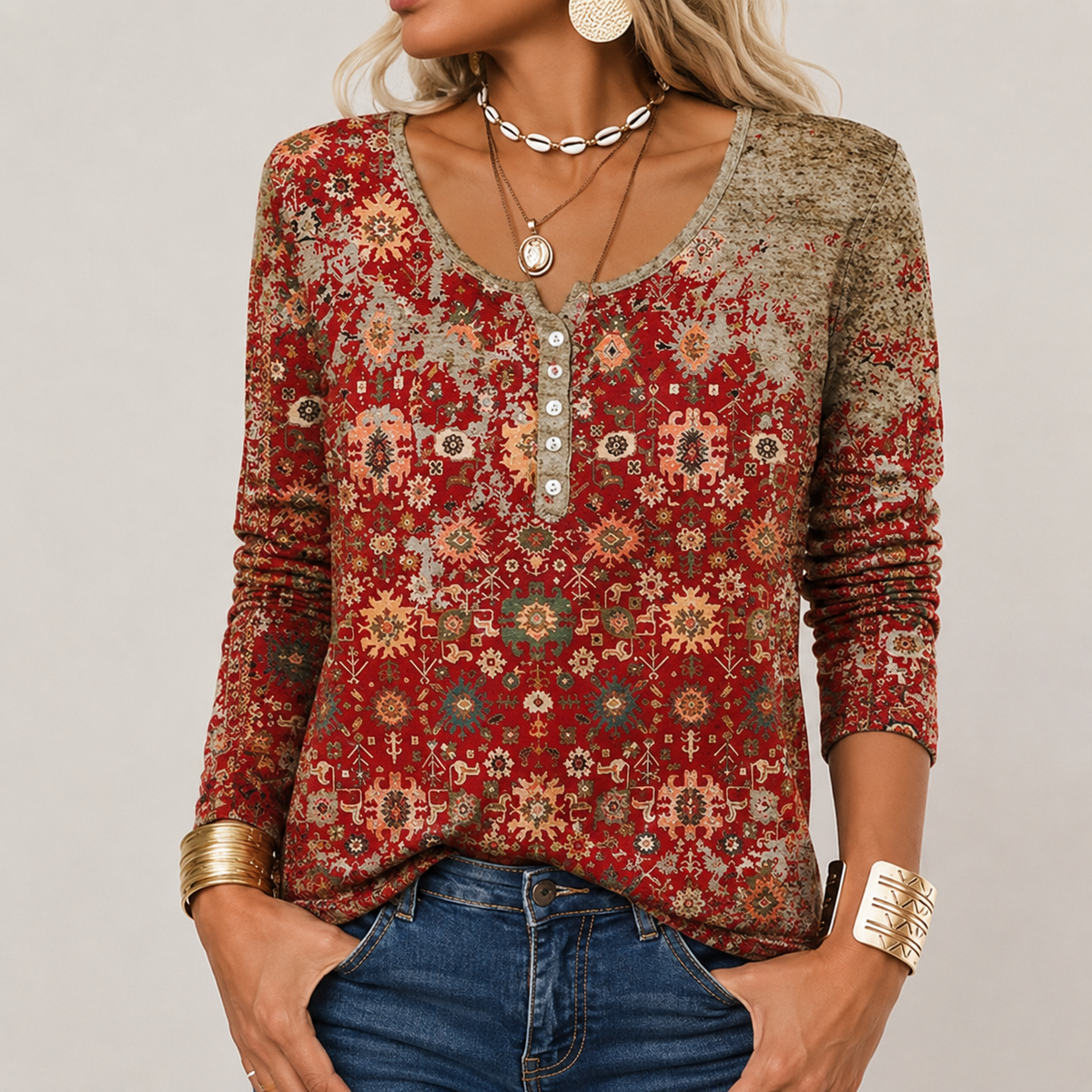 Hilde - Suéter elegante con estampado azteca