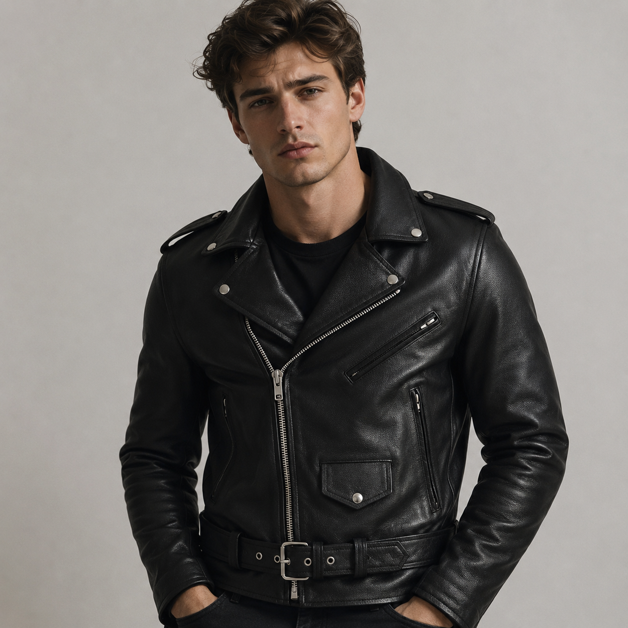 Brandon - Chaqueta motera con múltiples bolsillos para hombre