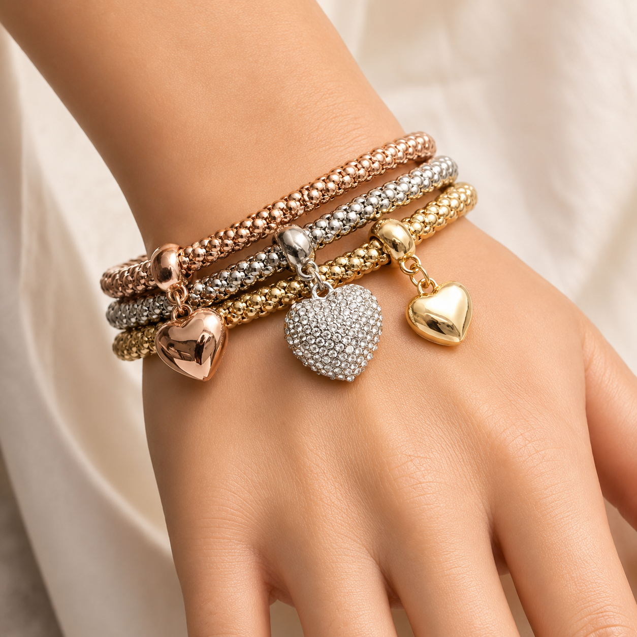 Aria – Pulsera de metal con corazones sólidos