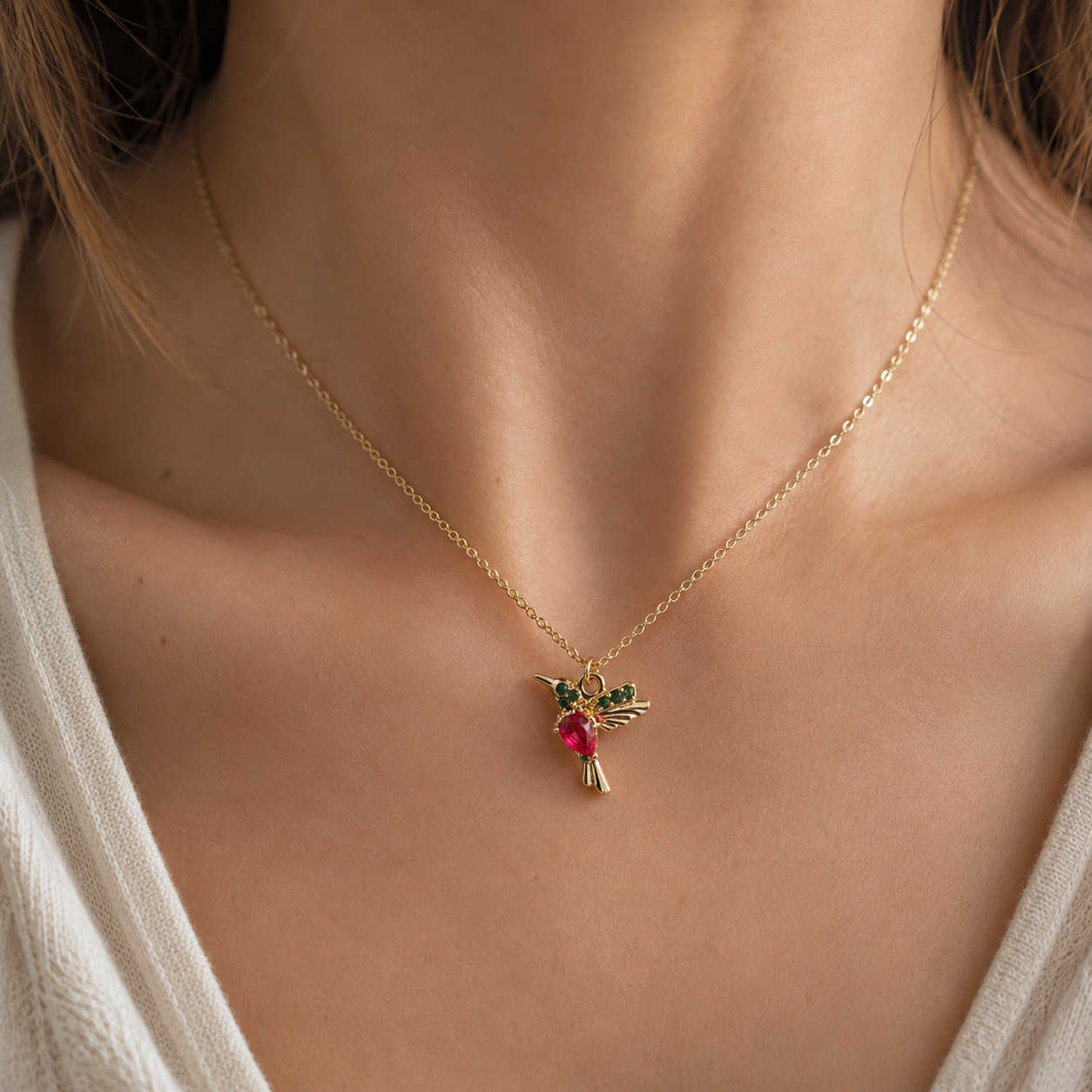 Jada – Collar colibrí de esmalte y circonio