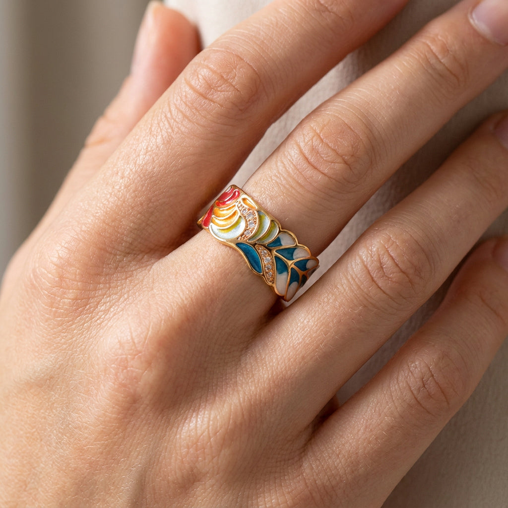 Isolde – Anillo con flores pintadas a mano