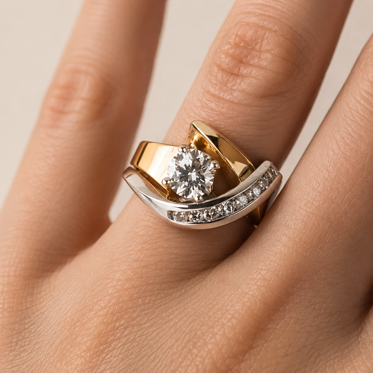 Sylira – Anillo de firma de oro y plata con circonita