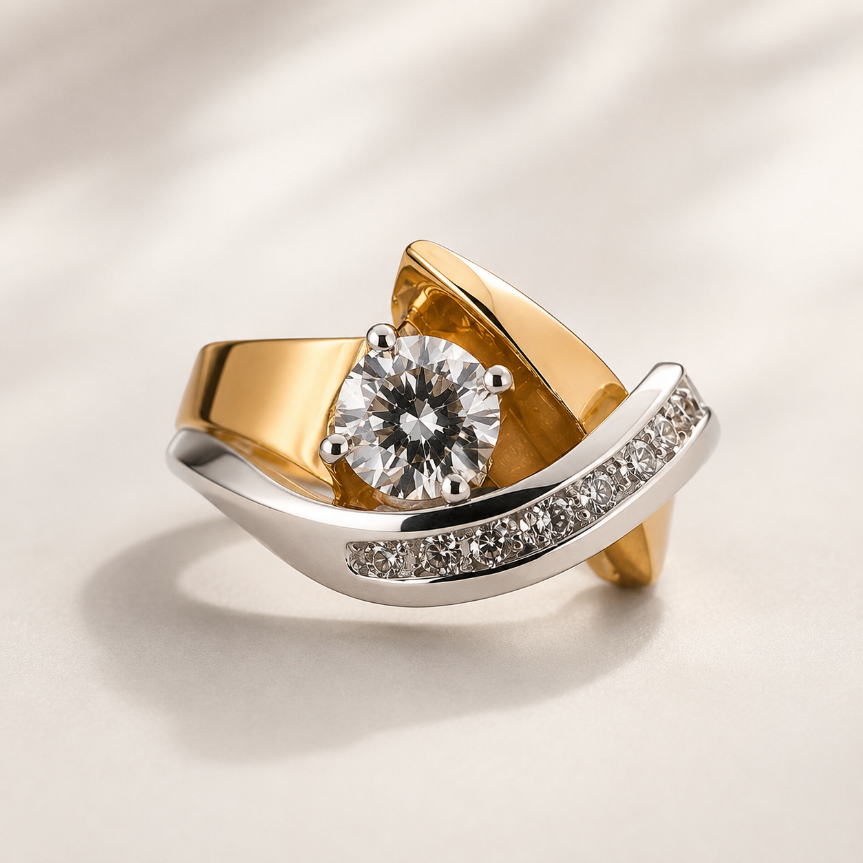 Sylira – Anillo de firma de oro y plata con circonita