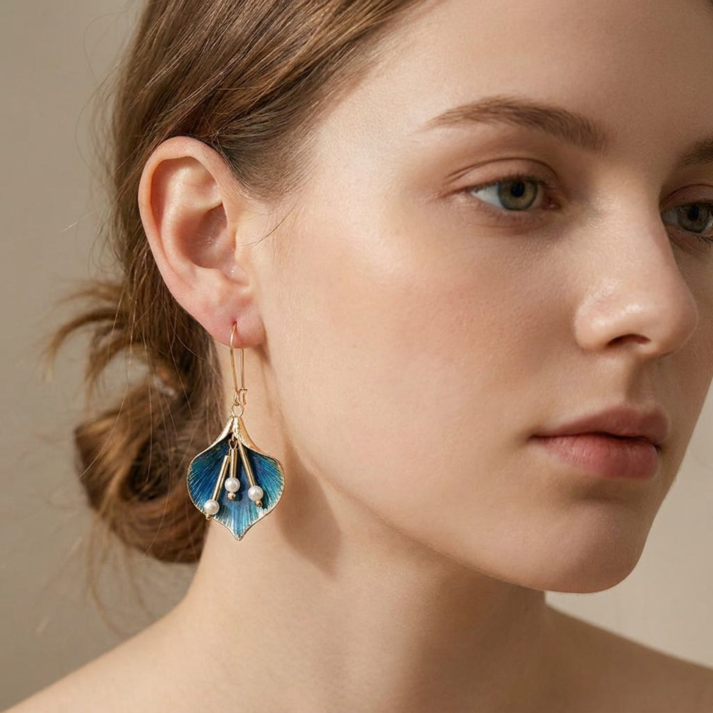 Yara – Pendientes Loto Azul de plata vintage