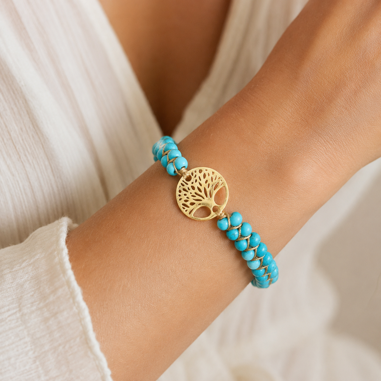 Arboréa – Pulsera del árbol de la vida hecha a mano con turquesa