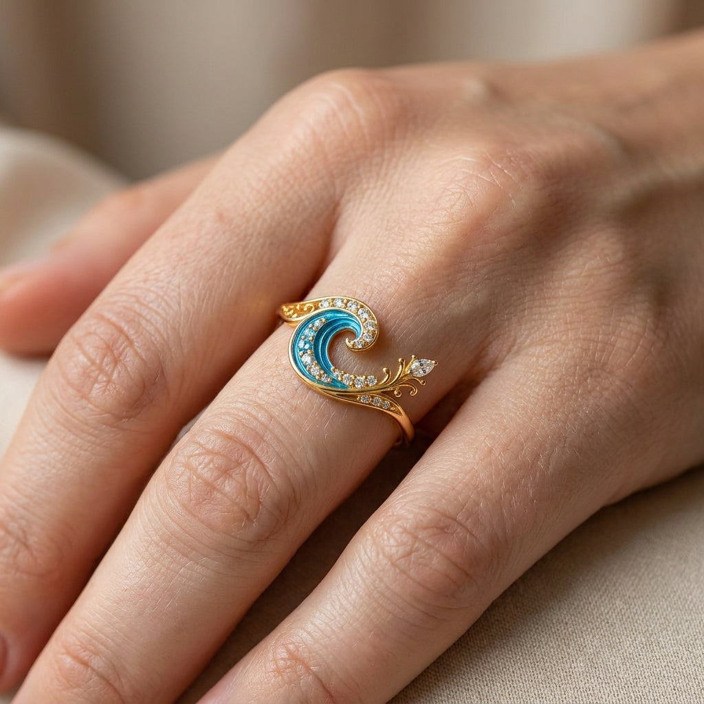 Oryll – Anillo de ondas con brillo de cristal oceánico