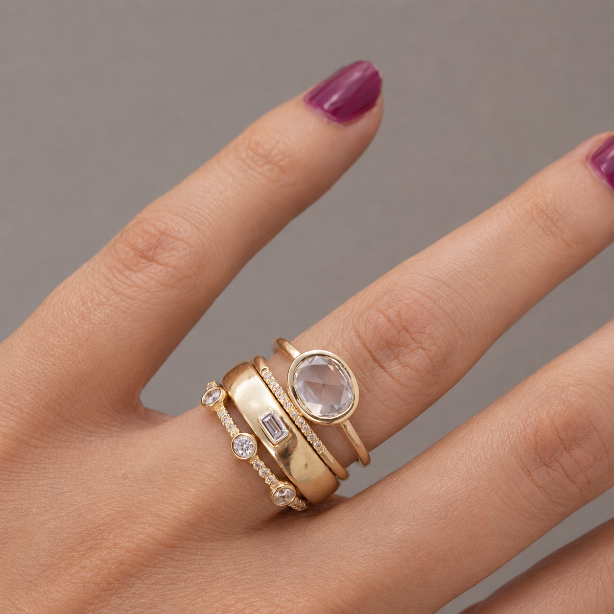 Sylvie – Conjunto de anillos vintage en oro con circonitas