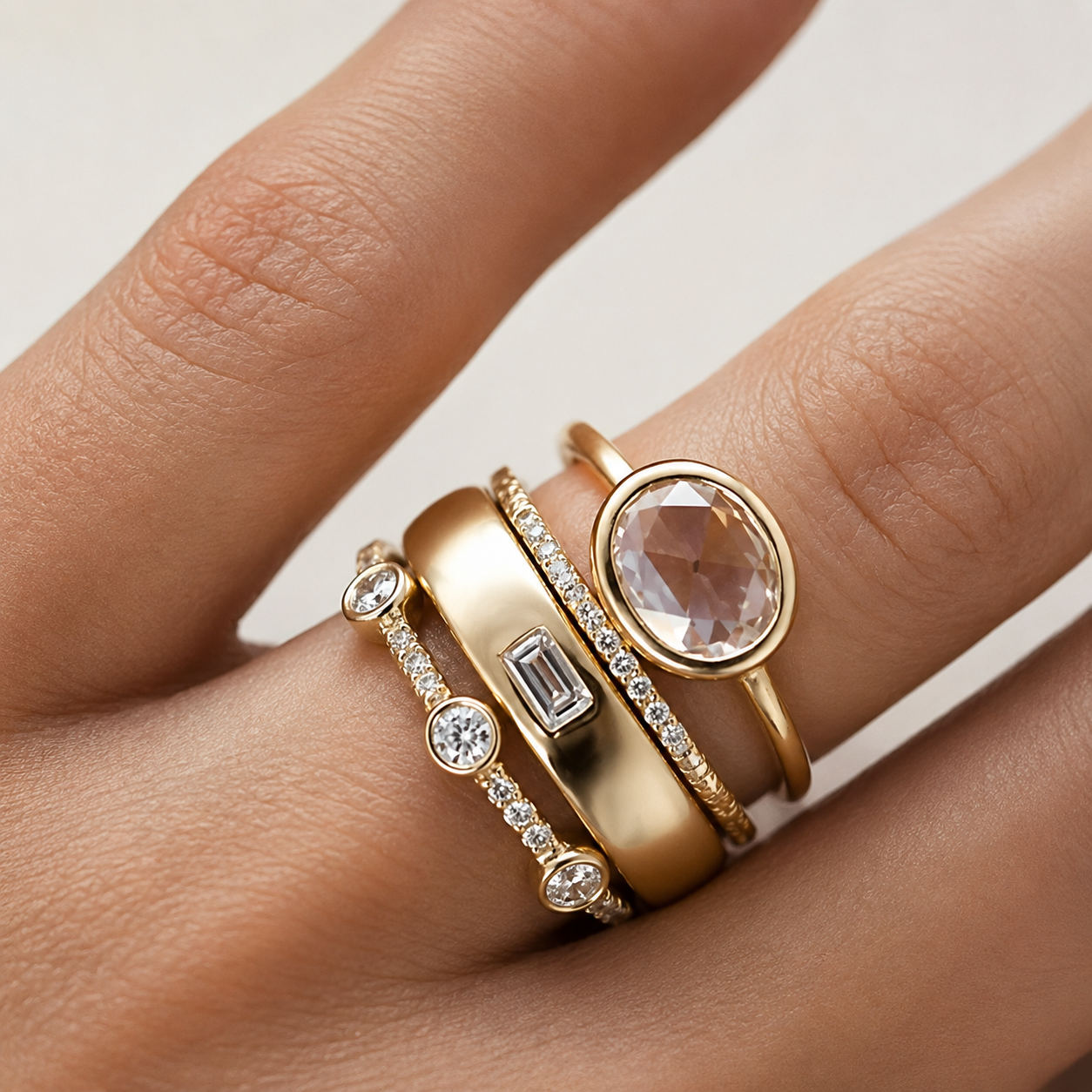 Sylvie – Conjunto de anillos vintage en oro con circonitas