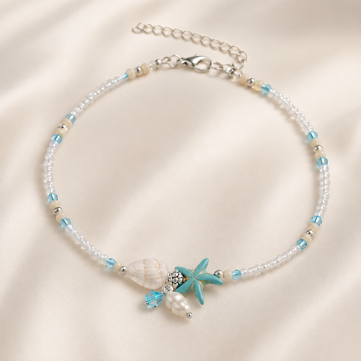 Mireva – Pulsera de tobillo con estrella, concha y piedras naturales