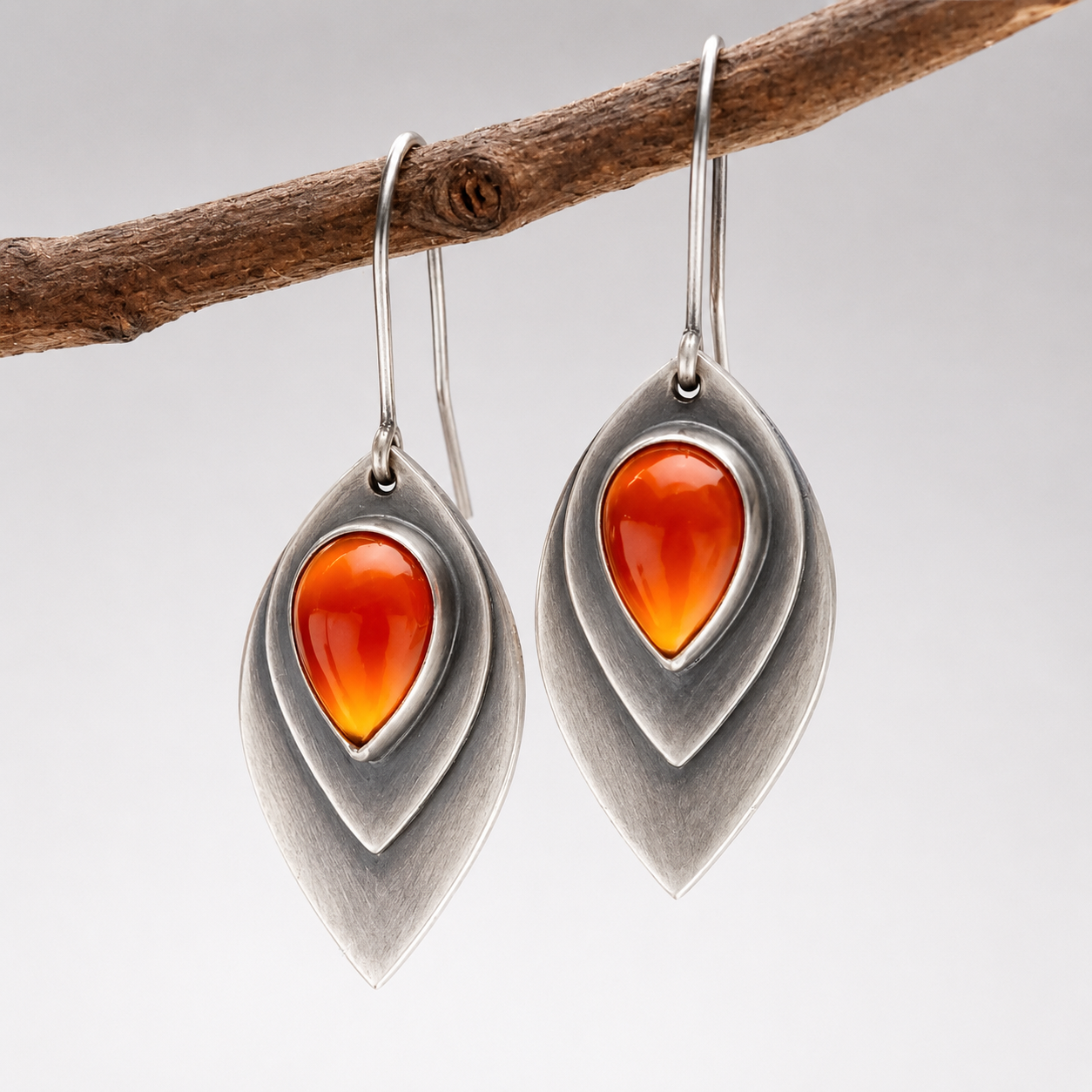 Inès – Pendientes vintage con piedra naranja y plata de ley