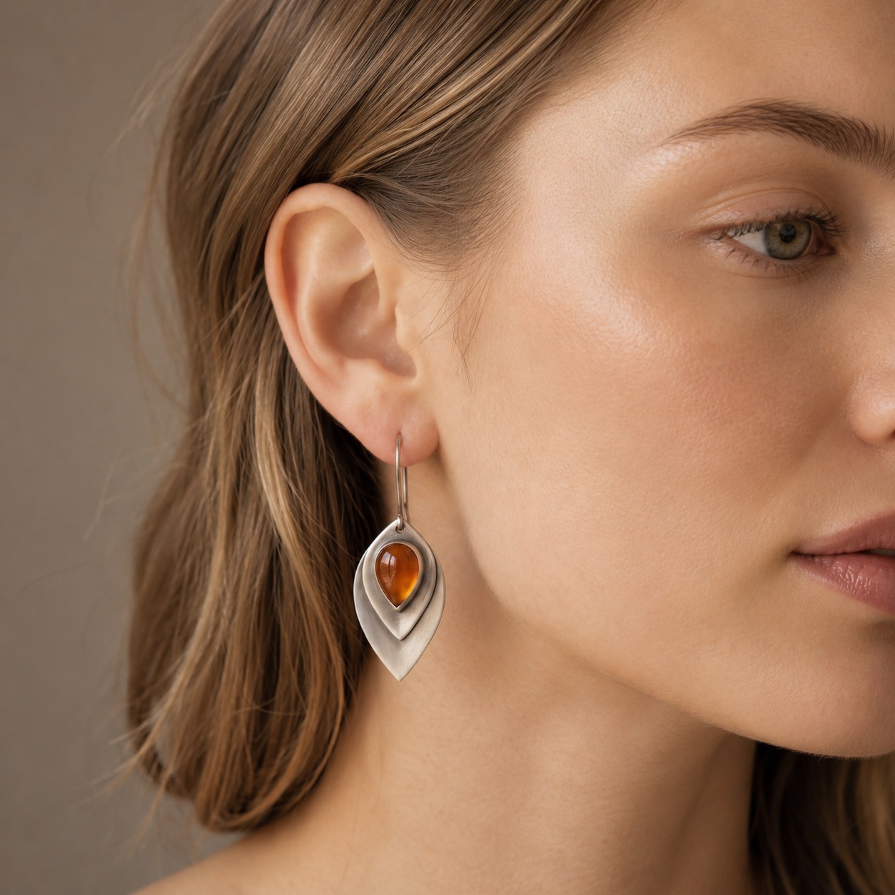 Inès – Pendientes vintage con piedra naranja y plata de ley