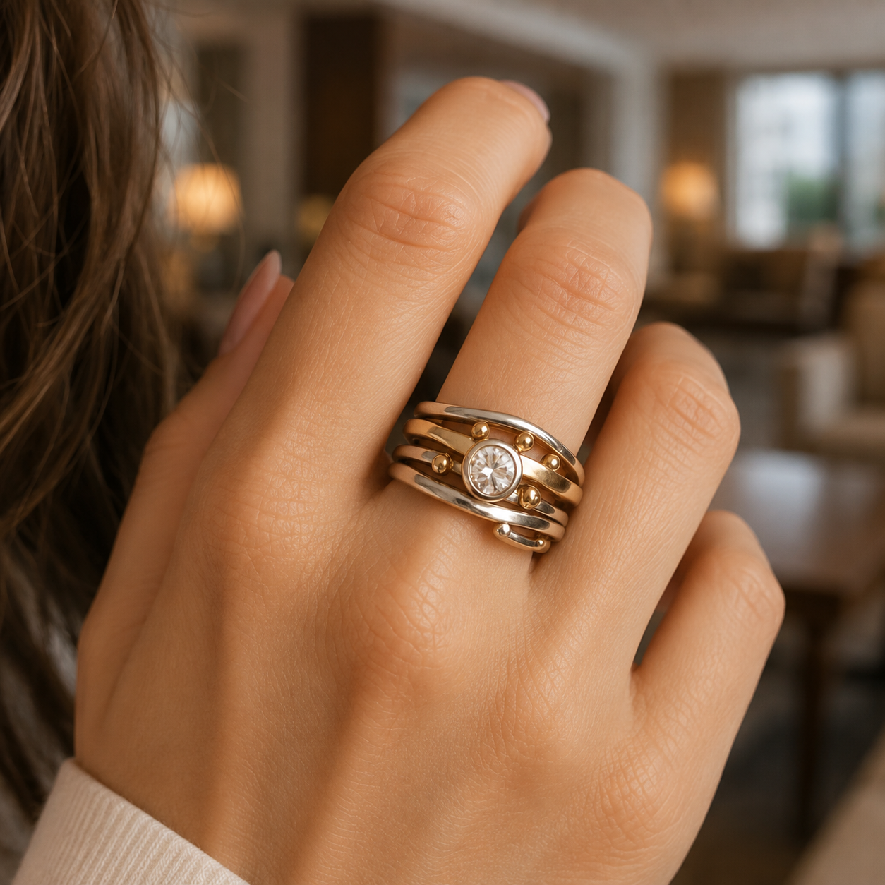 Rhian – Anillo vintage de oro con circonio engastado