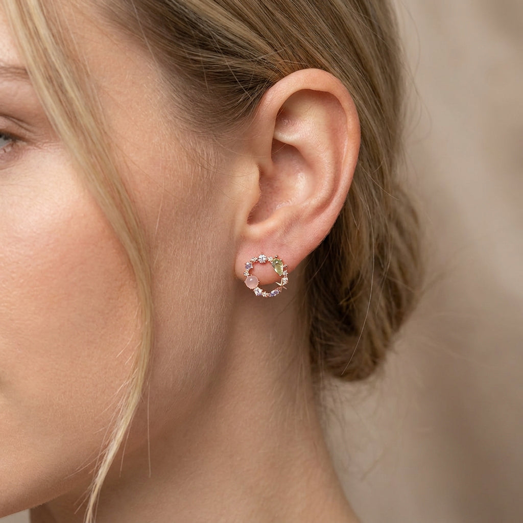 Florina – Pendientes Flor de Cristal y Oro Rosa