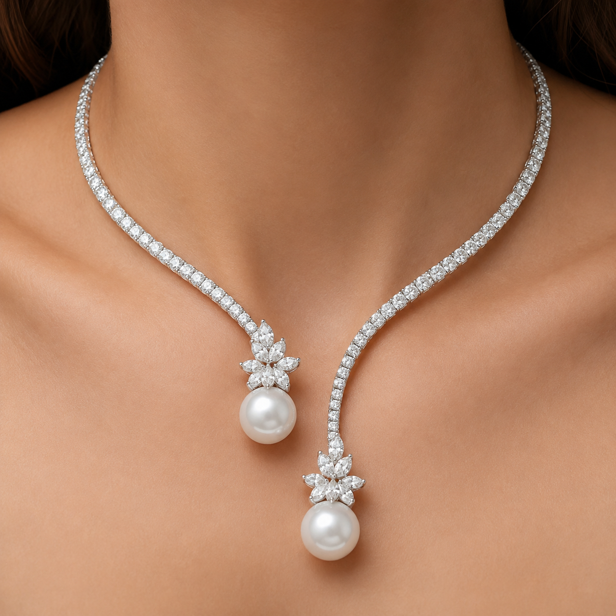 Lyra – Collar de plata esterlina brillante con perlas