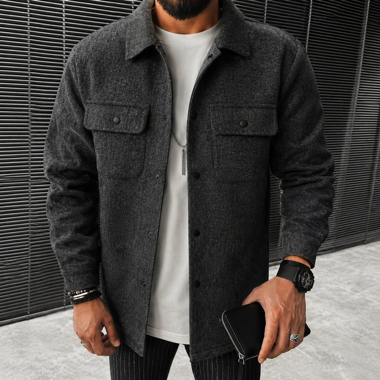 Finn - Sobrecamisa casual para hombre con botones