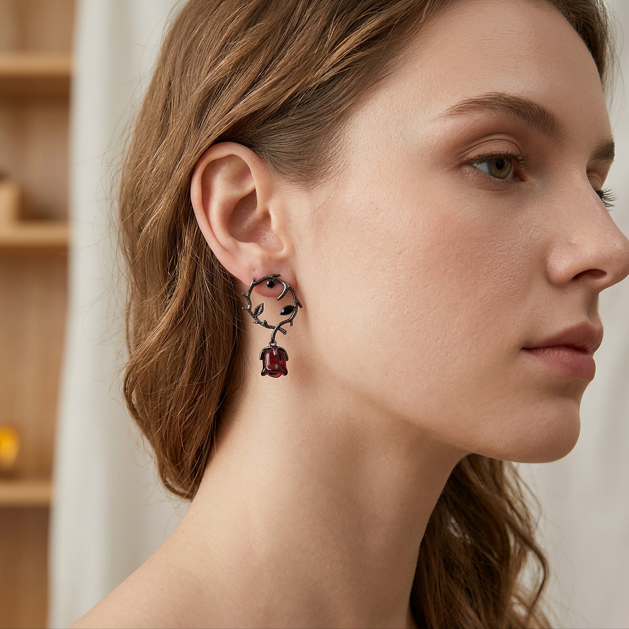Rosalya – Pendientes Rosa Roja y Mora Oscura