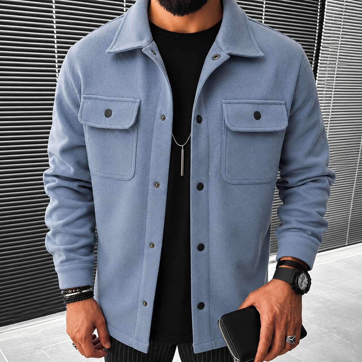 Finn - Sobrecamisa casual para hombre con botones