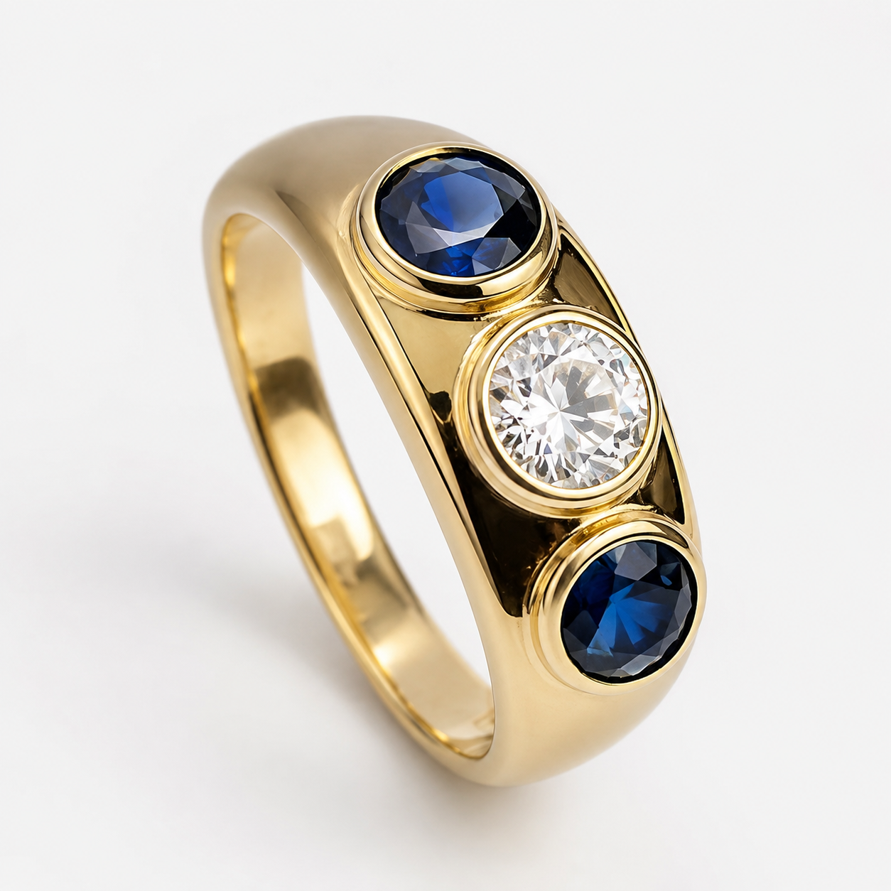 Oceane – Anillo vintage dorado con cristal azul y circonitas