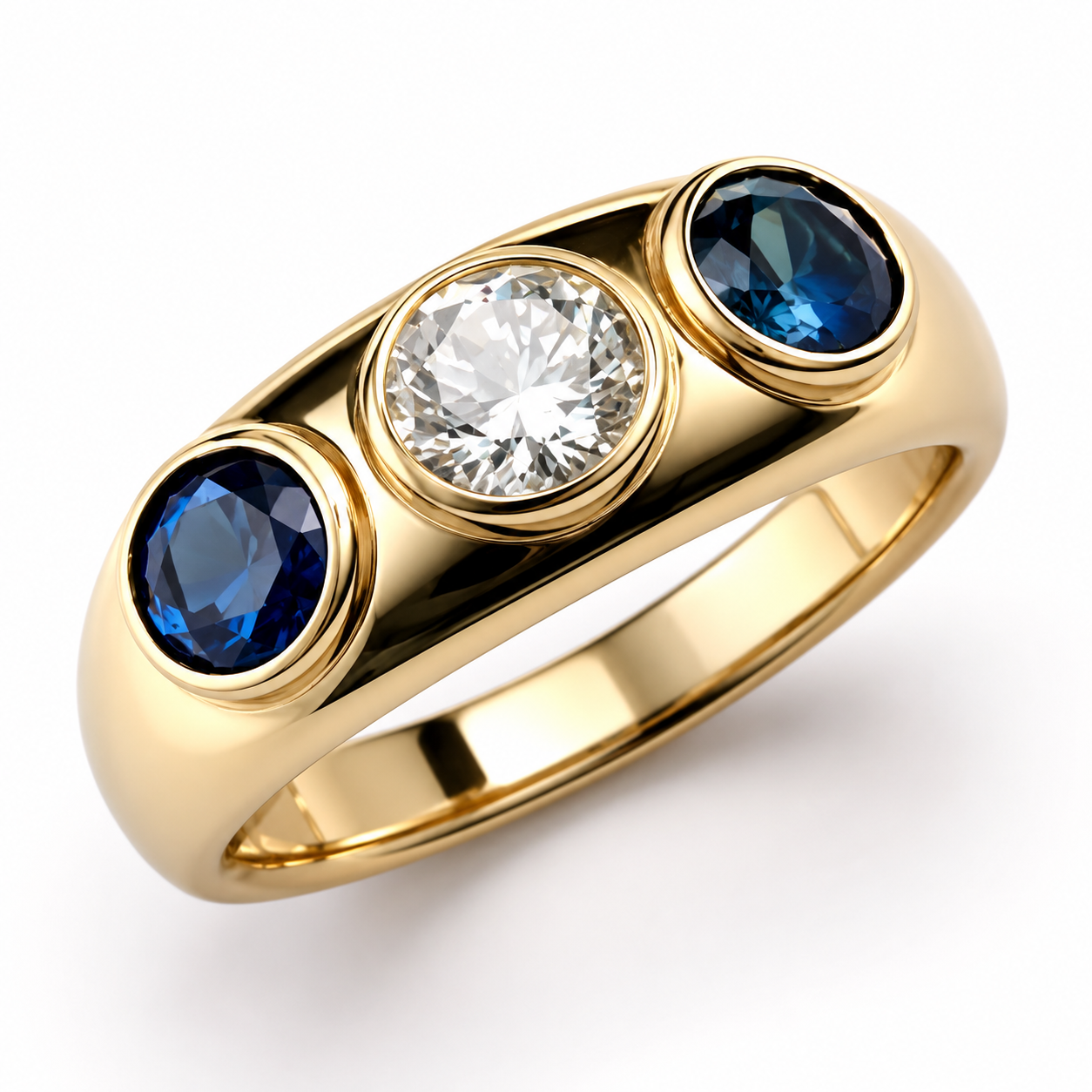 Oceane – Anillo vintage dorado con cristal azul y circonitas