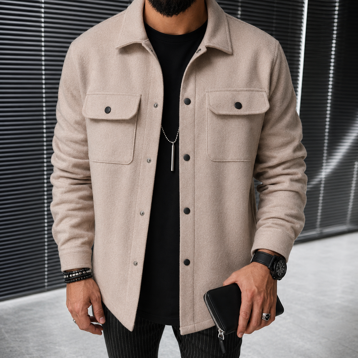 Finn - Sobrecamisa casual para hombre con botones