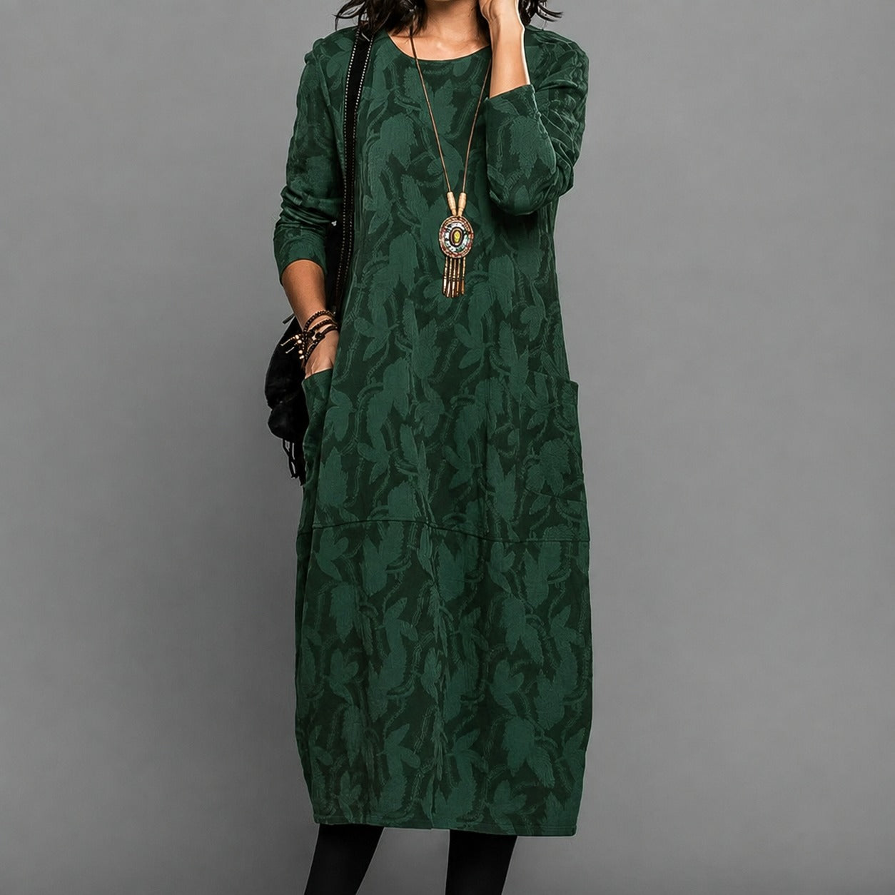 Alisha - Vestido midi estampado con mangas largas