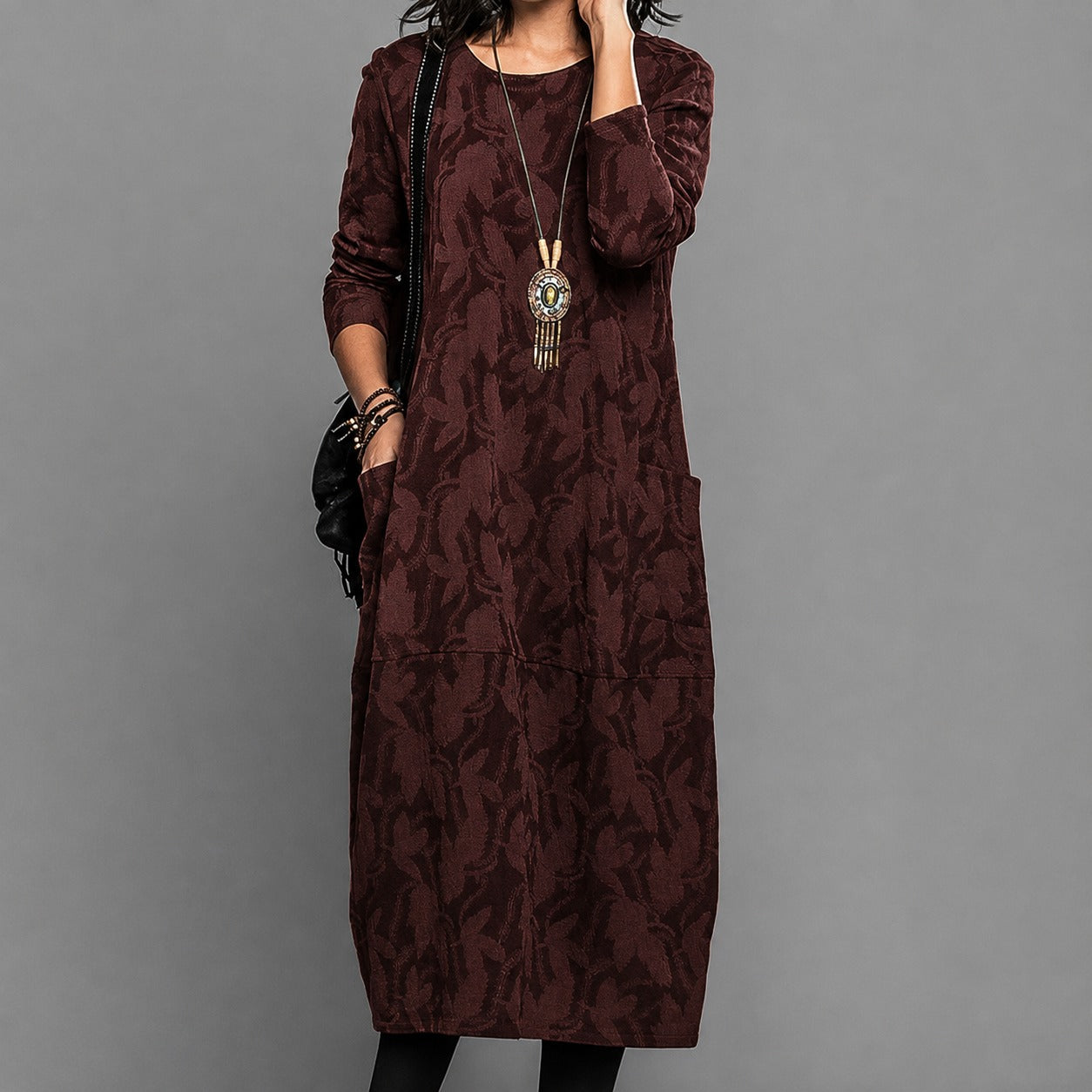 Alisha - Vestido midi estampado con mangas largas