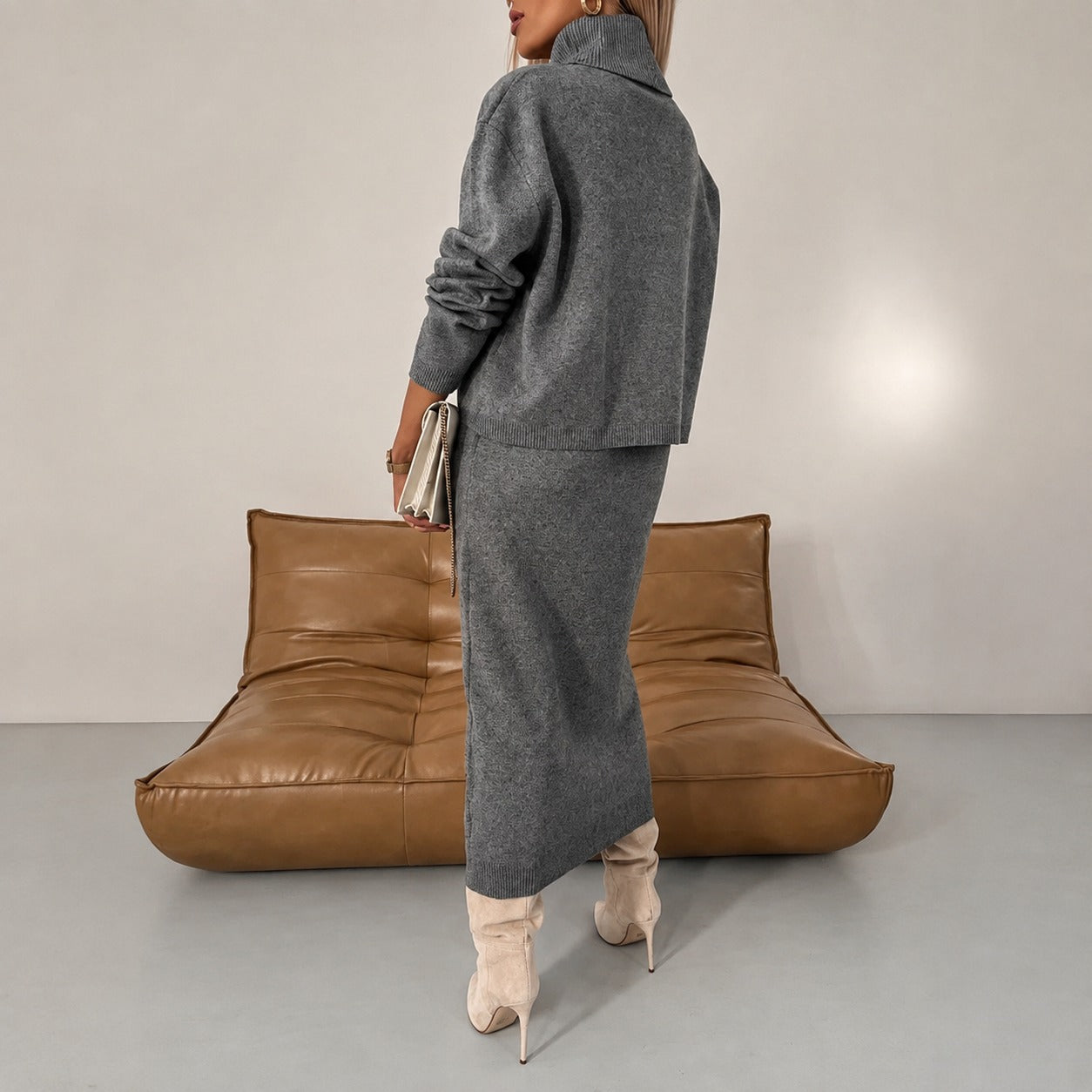 Odette - Conjunto casual con vestido y suéter de cuello alto