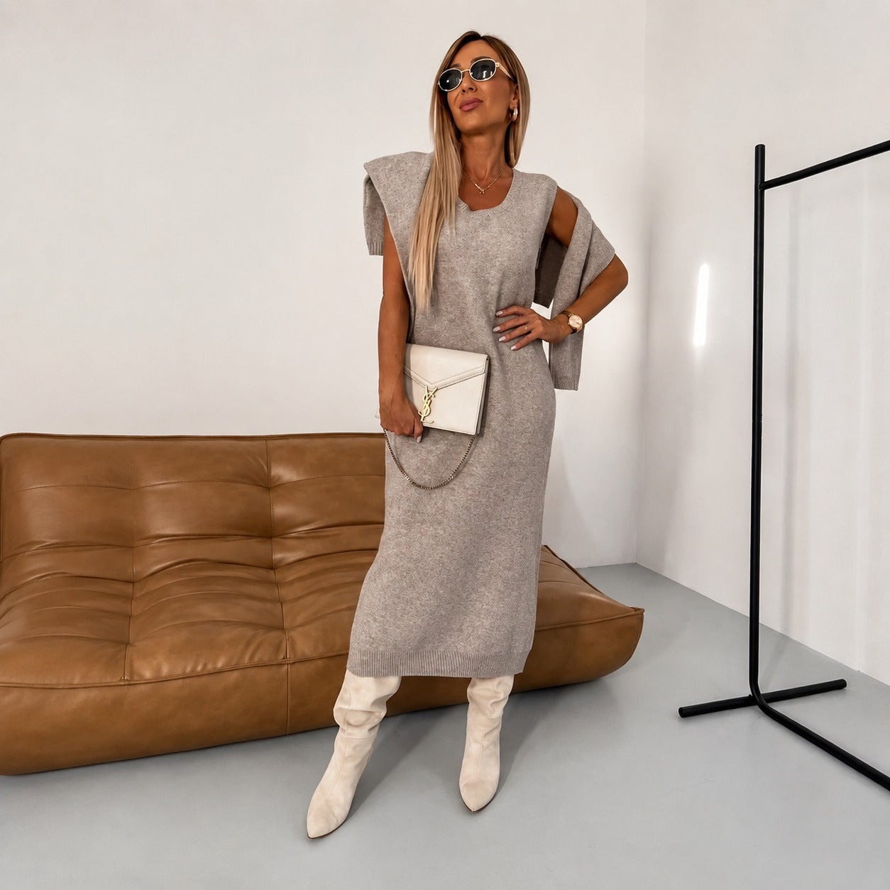 Odette - Conjunto casual con vestido y suéter de cuello alto