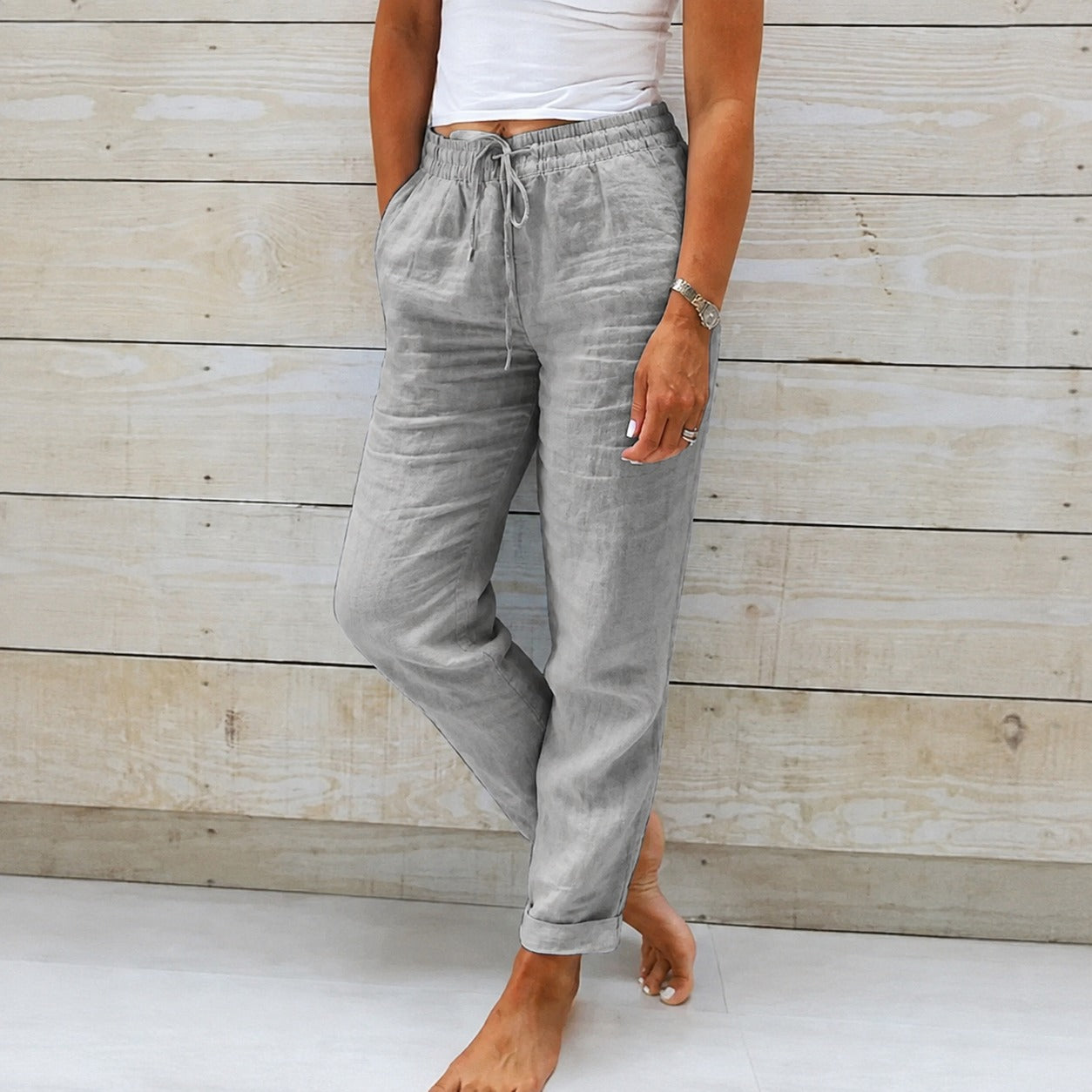 Dyan - Pantalones casuales con cordón para mujeres