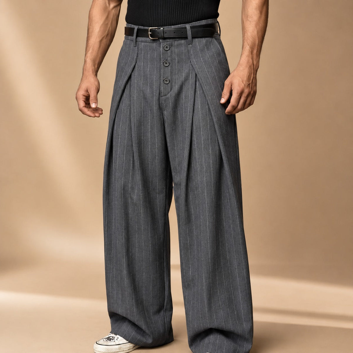 Farhan - Pantalones Modernos de Pierna Ancha con Rayas