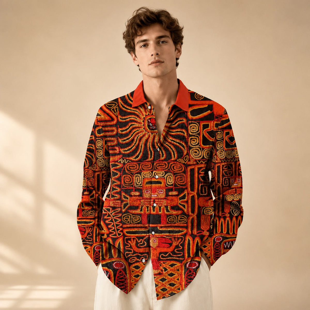 Neil - Camisa Artística de Manga Larga Impresa