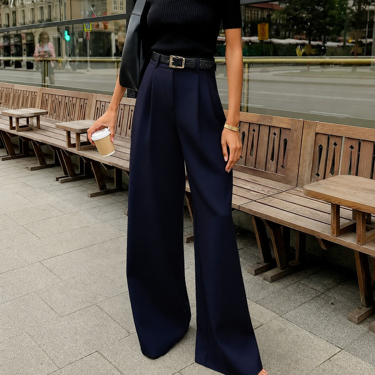 Marlene - Pantalones de pierna ancha sin cinturón