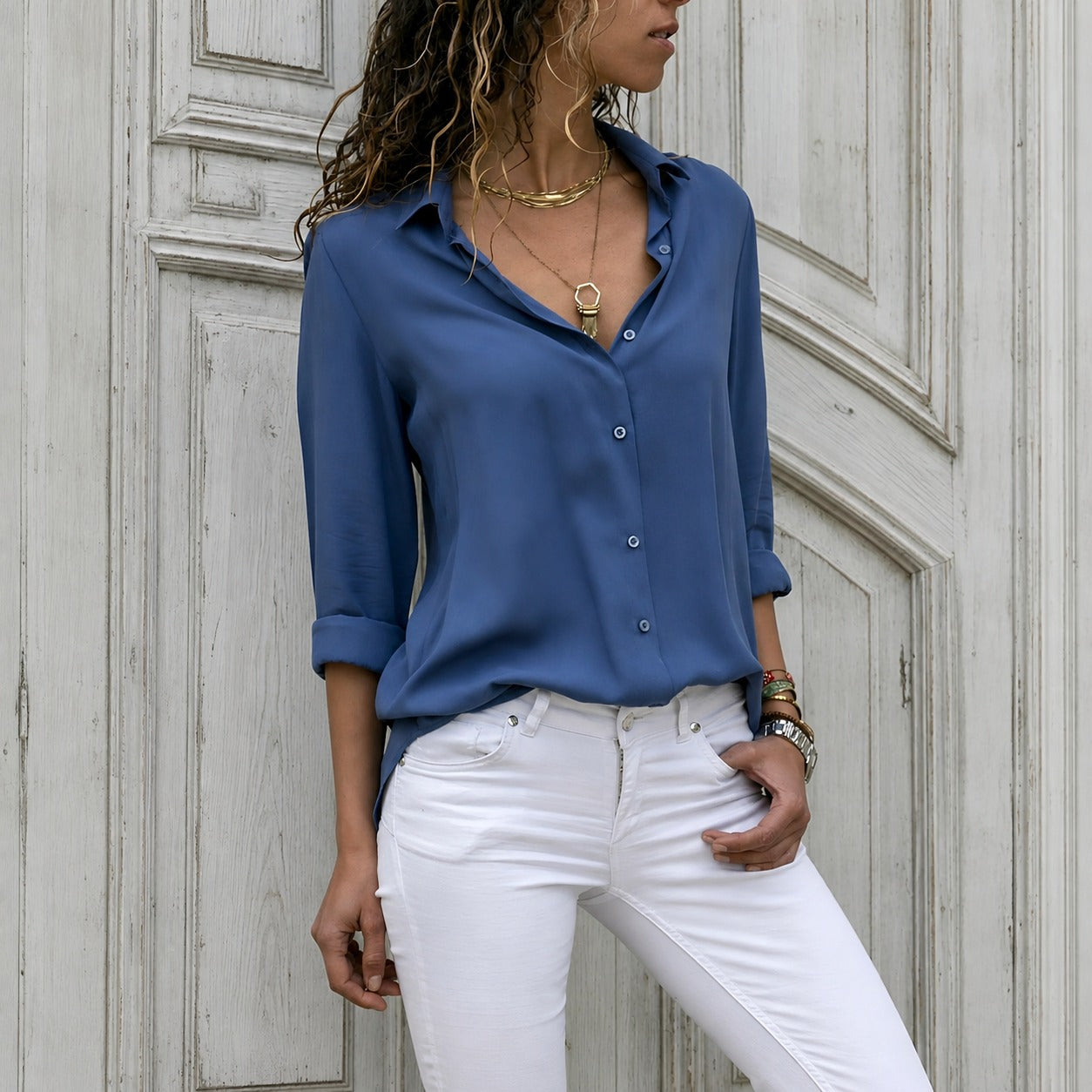 Aiah - Blusa casual con escote en V