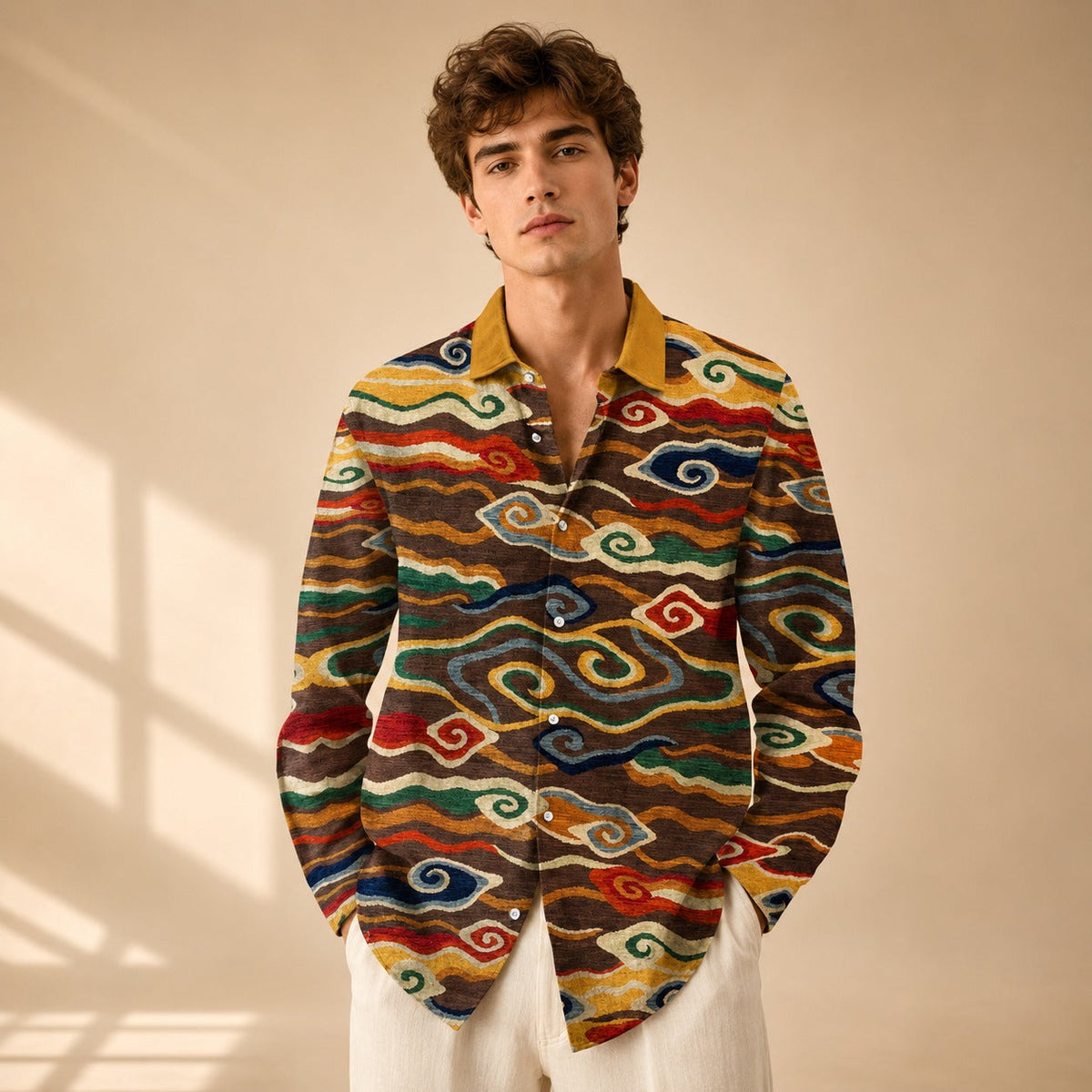 Neil - Camisa Artística de Manga Larga Impresa