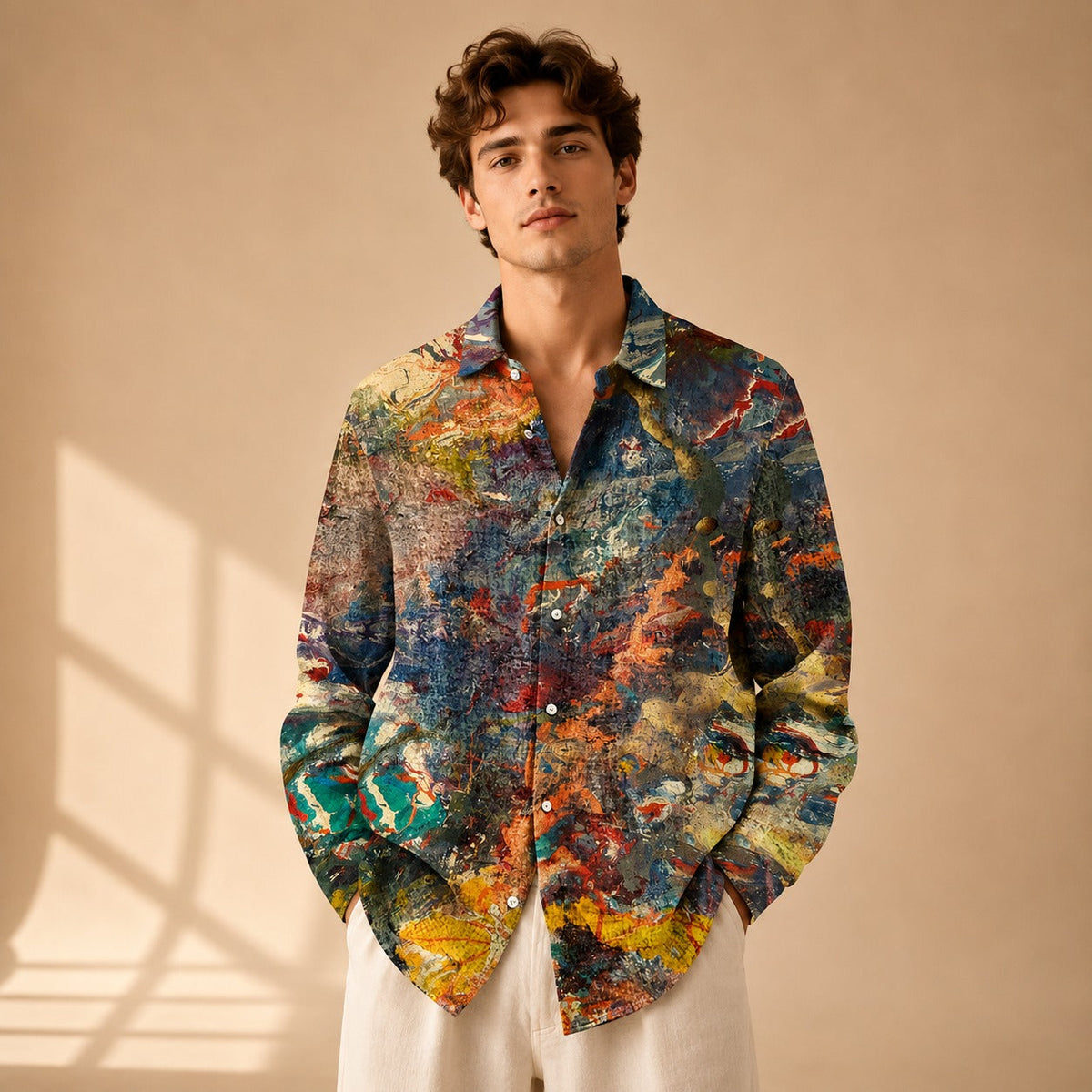 Neil - Camisa Artística de Manga Larga Impresa