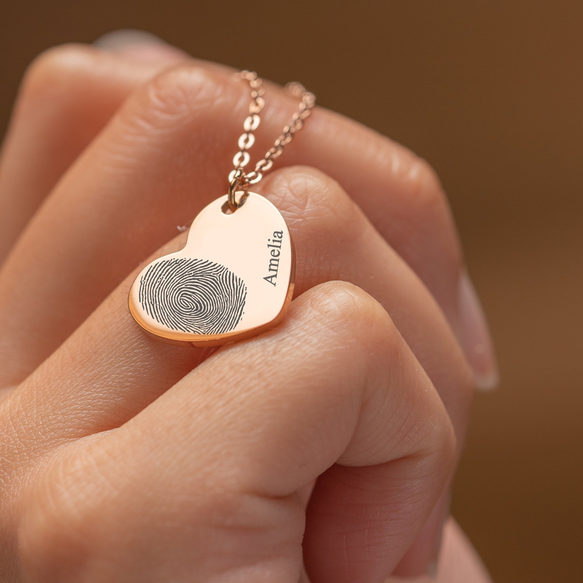 Huella dactilar en forma de corazón - Collar con nombre personalizado