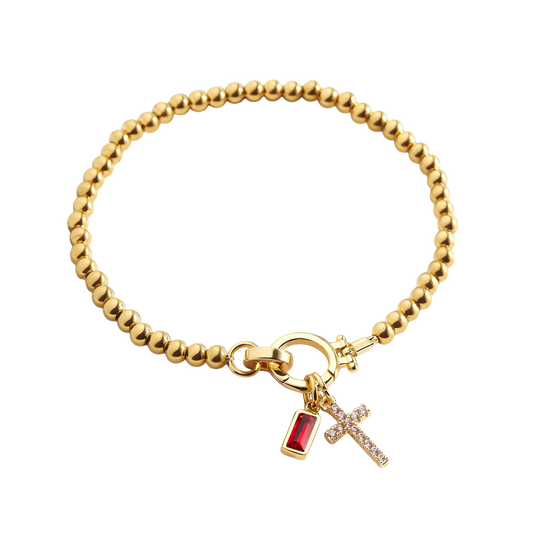 Eli – Pulsera de piedra de nacimiento con colgante de cruz