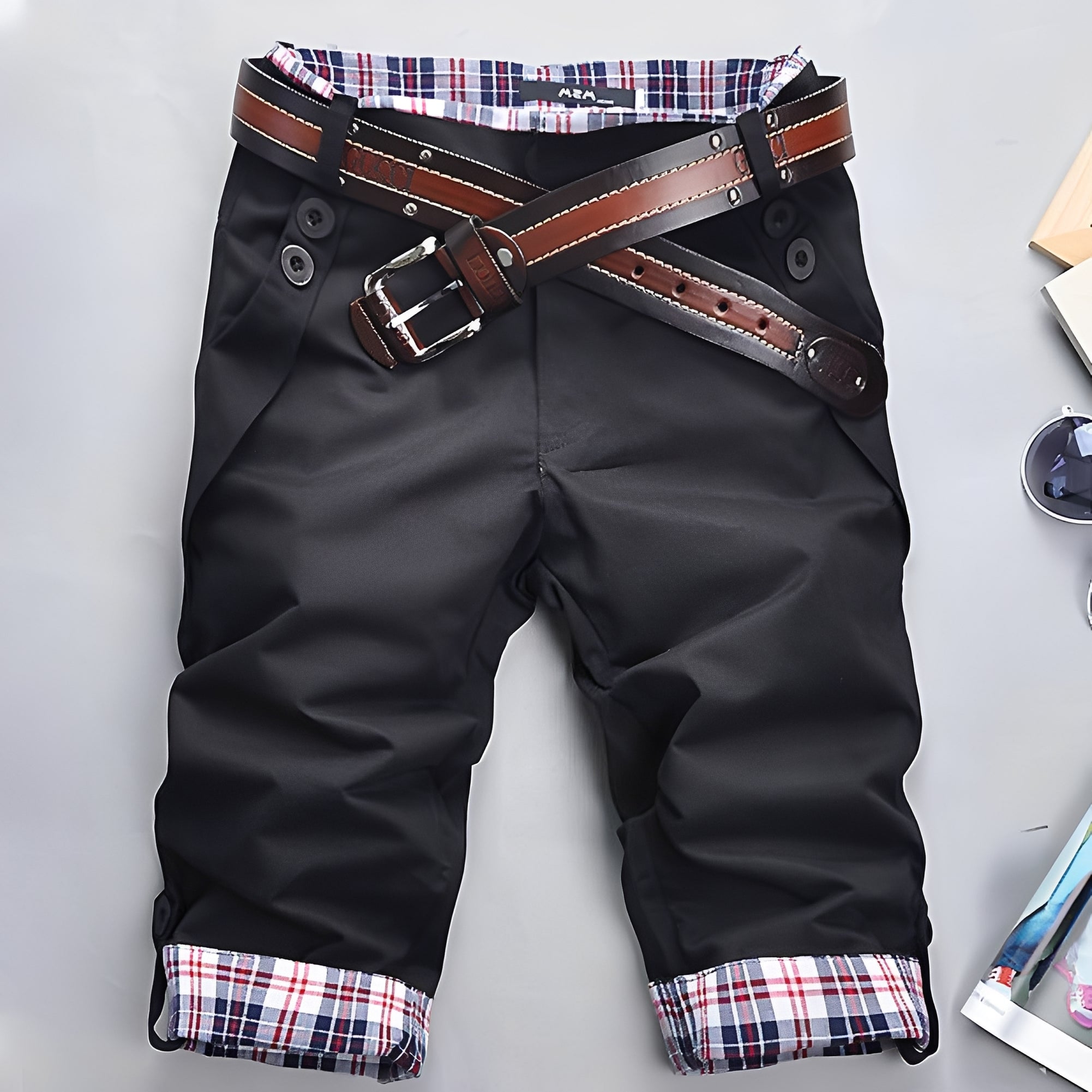 Melvin - Pantalones Cortos Clásicos de Verano con Cuadros