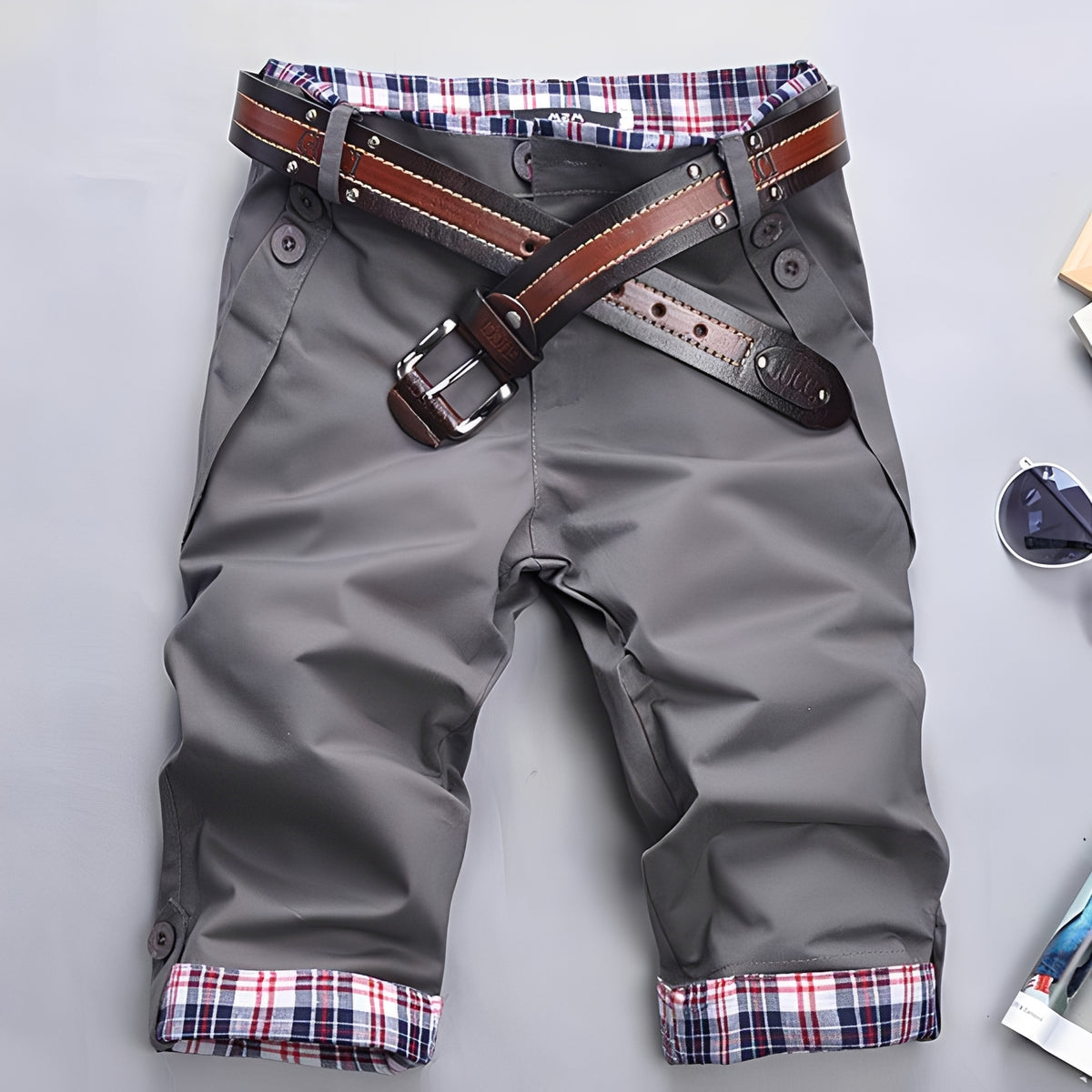 Melvin - Pantalones Cortos Clásicos de Verano con Cuadros