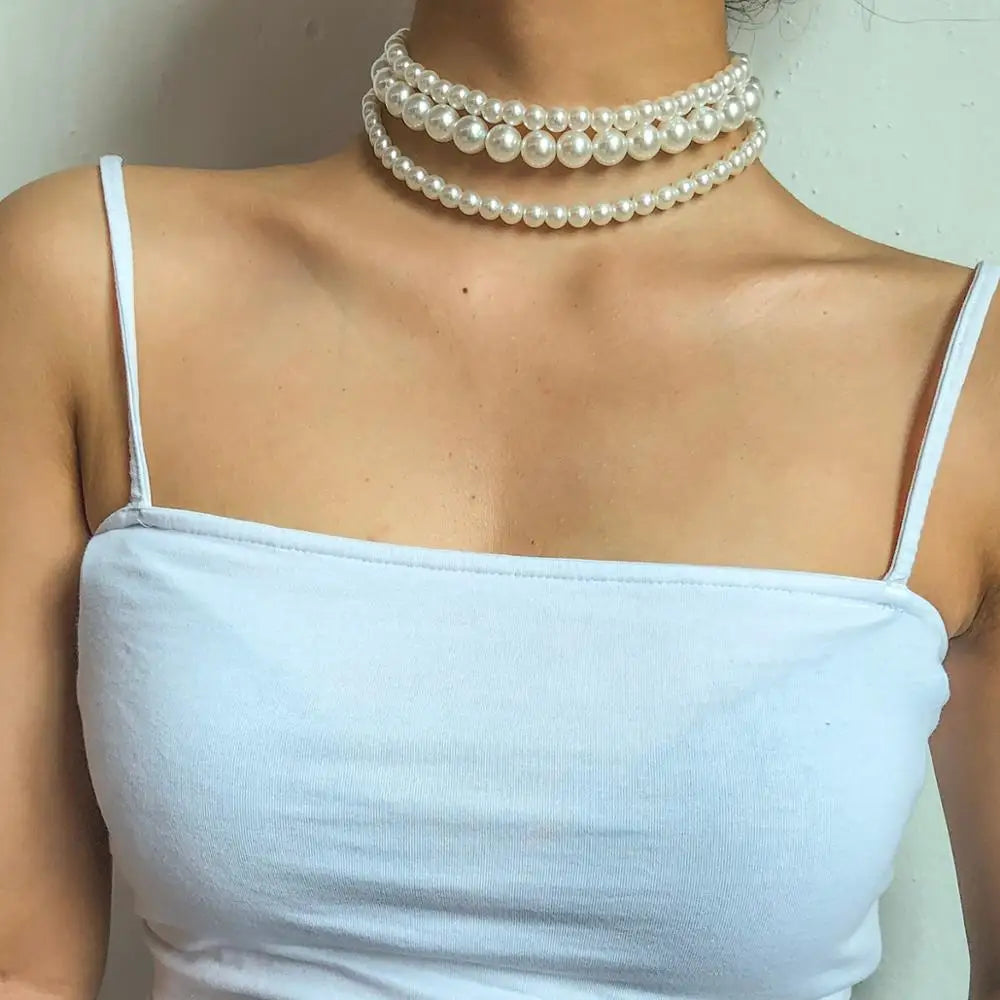Conjunto de collar choker de perlas - (conjunto de 3) collar de perlas