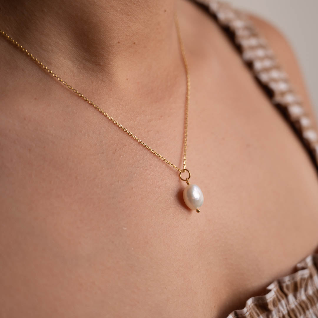 Collar de perlas doradas - Colgante de perla brillante
