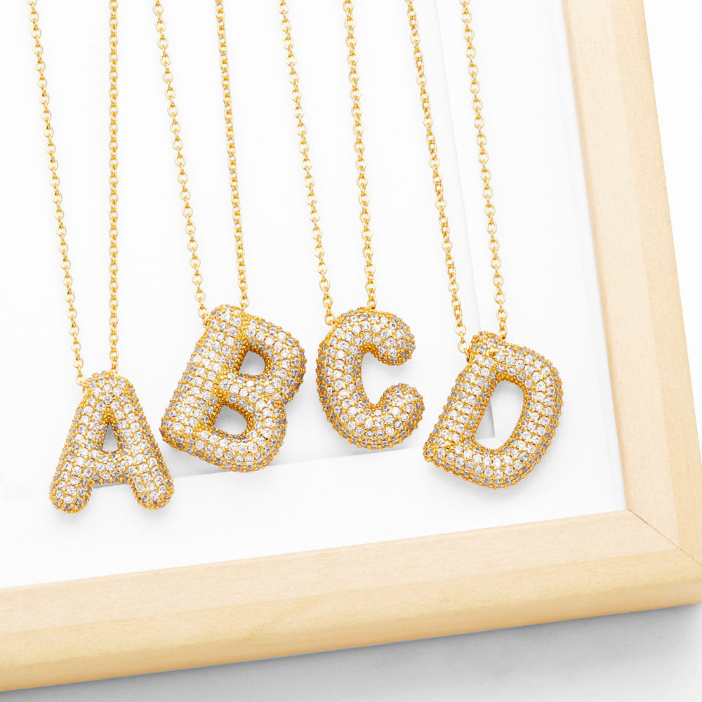 Collar Burbujeante Brillante - Letra de circonita incrustada