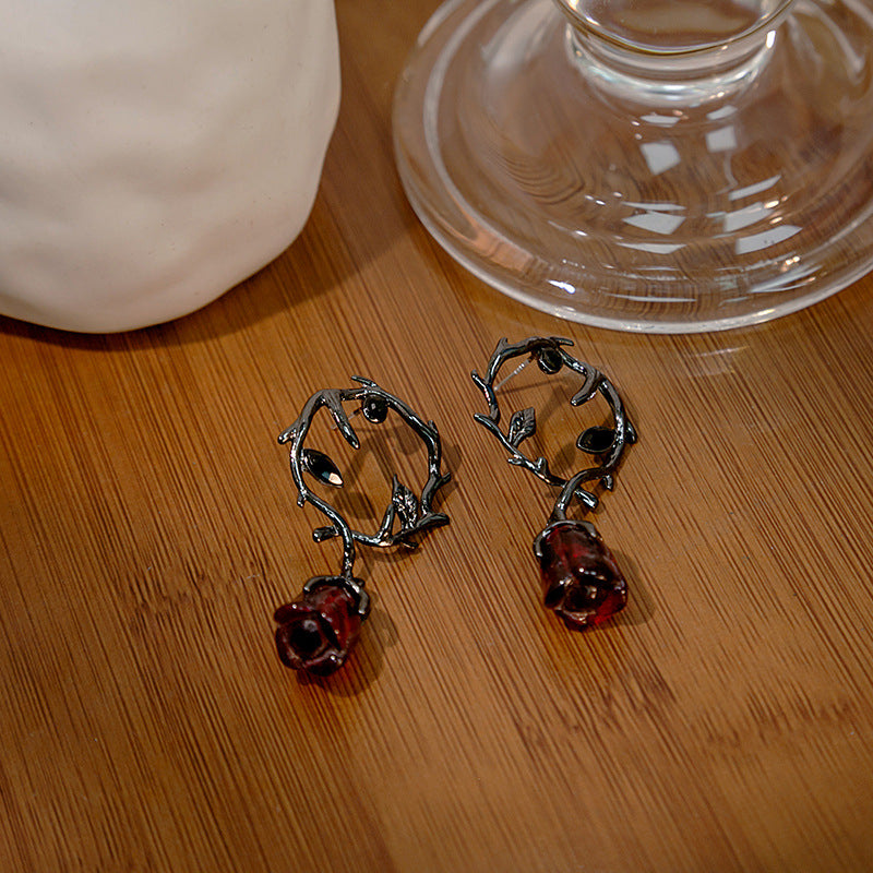 Rosalya – Pendientes Rosa Roja y Mora Oscura