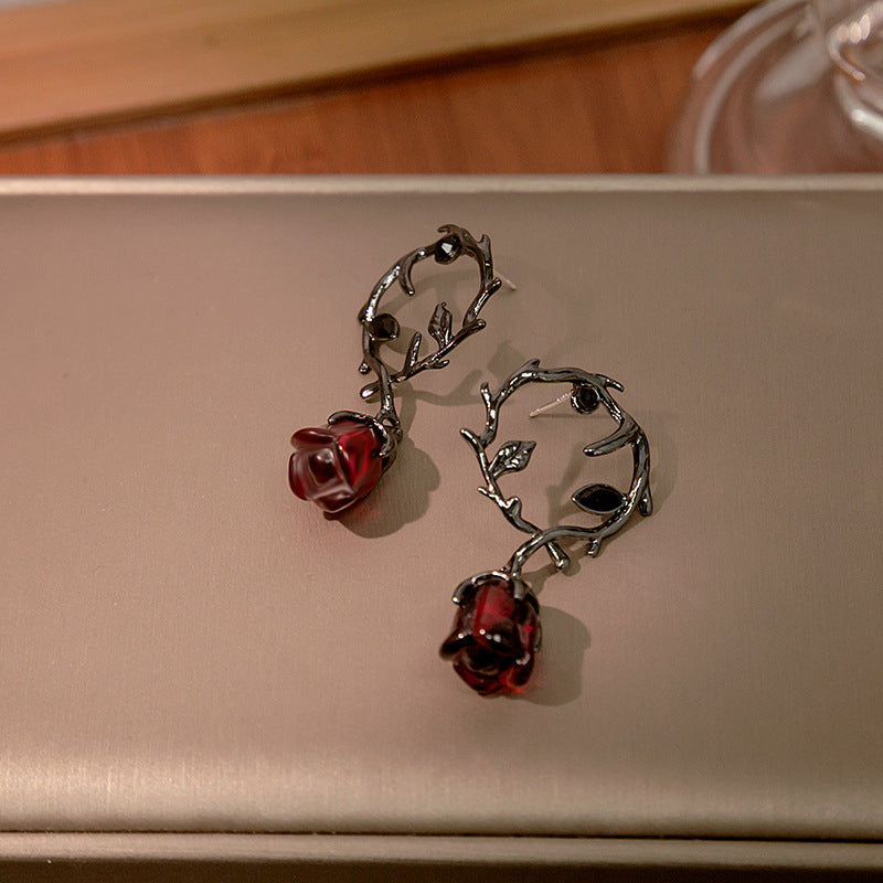 Rosalya – Pendientes Rosa Roja y Mora Oscura