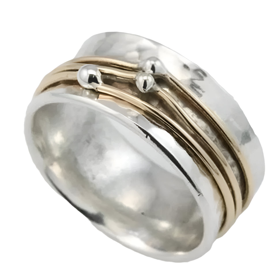 Gracia brillante – Anillo vintage de oro y plata con superficie radiante