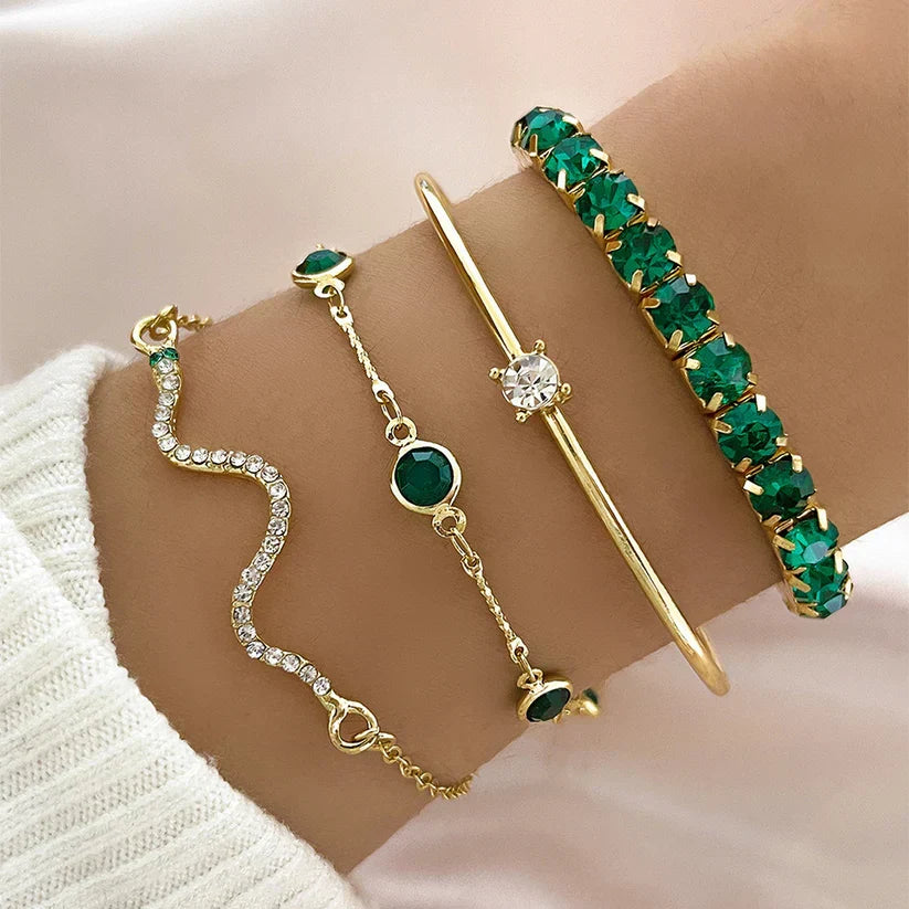 Camille – Conjunto de pulseras elegantes con piedras verdes