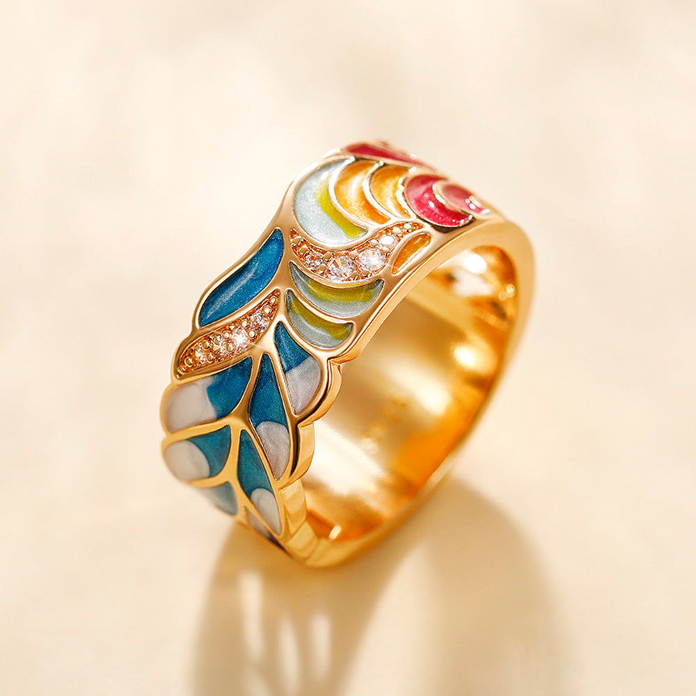 Margaux – anillo de motivo dorado cerámica azul y blanca